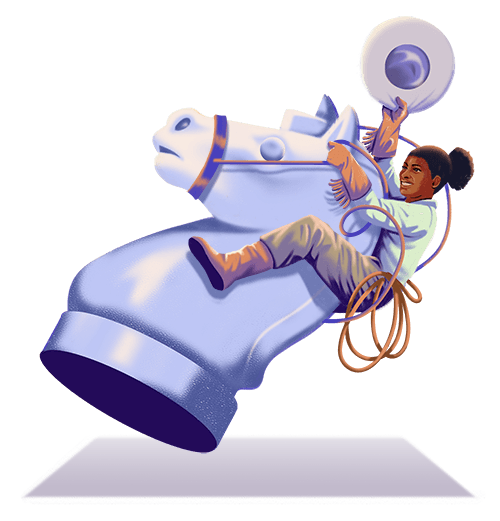 Girl riding a chess piece