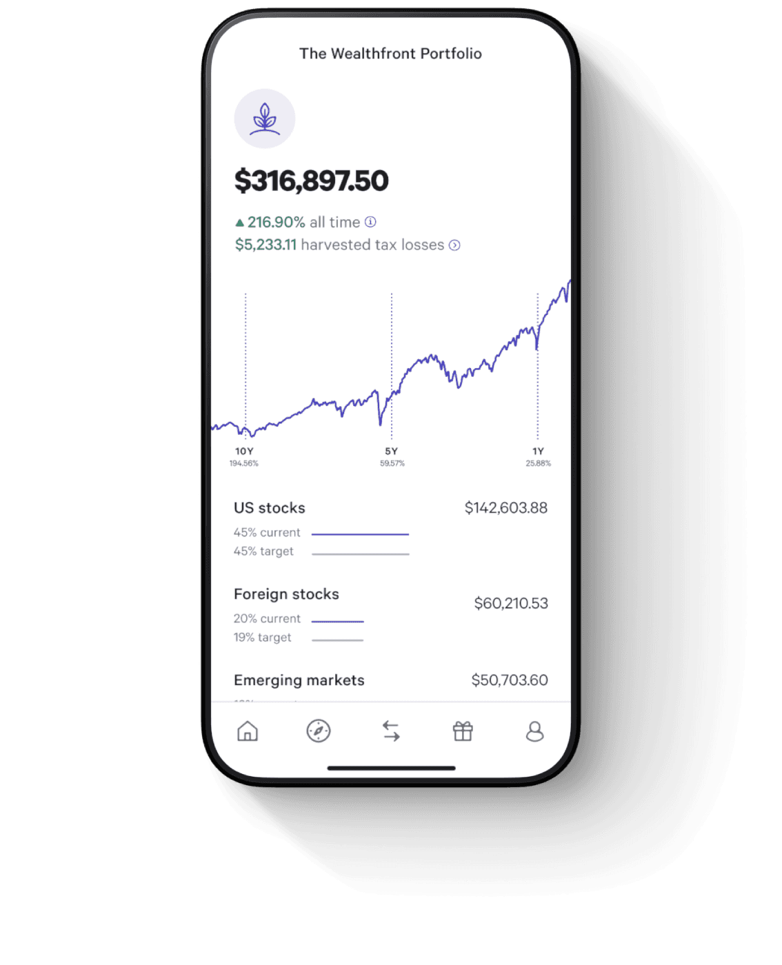 The Wealthfront Portfolio mobile dashboard