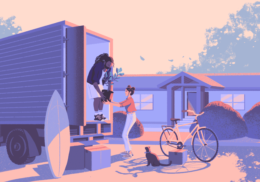 an illustration of a couple moving