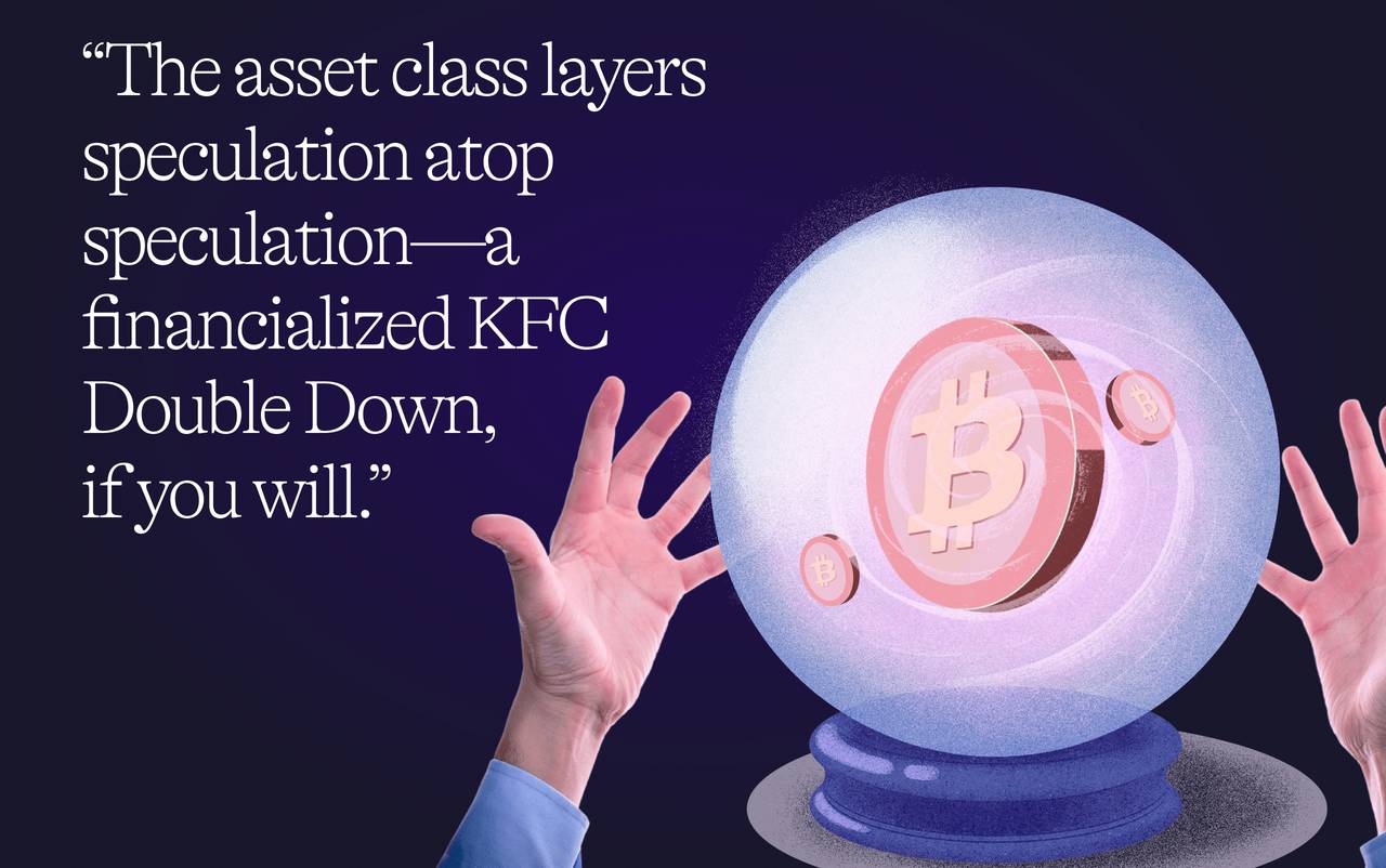A fortune teller’s crystal ball filled with Bitcoin coins